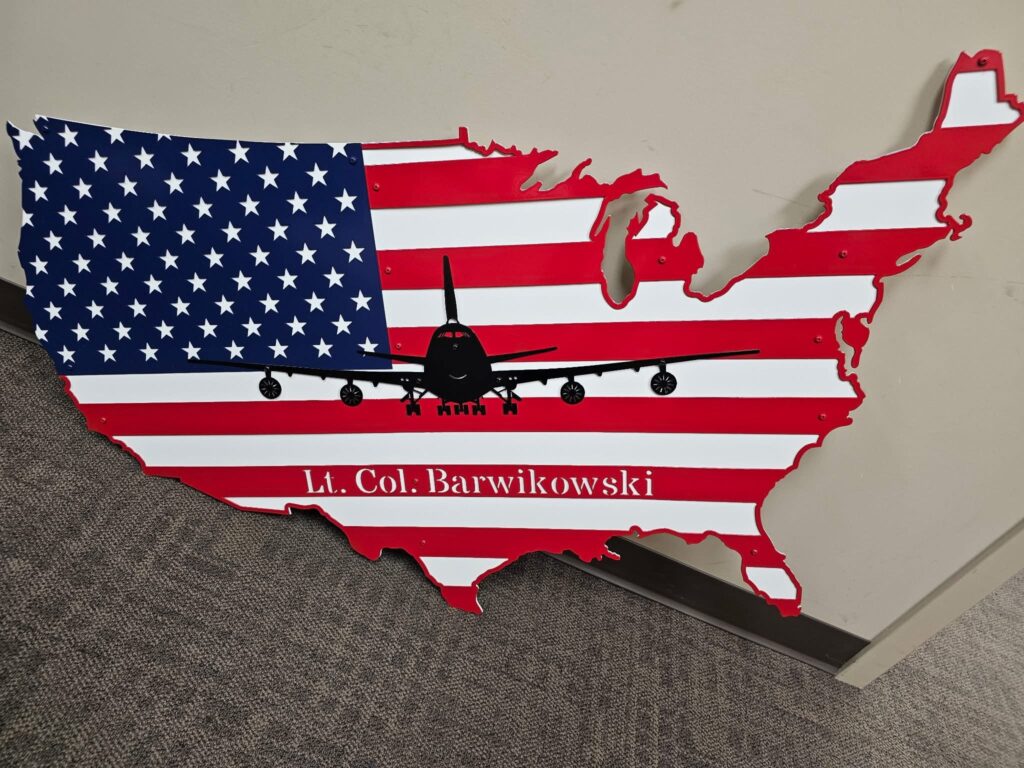 Laser cut American flag sign