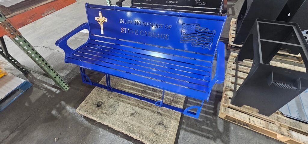 Fabricated powder coated outdoor bench