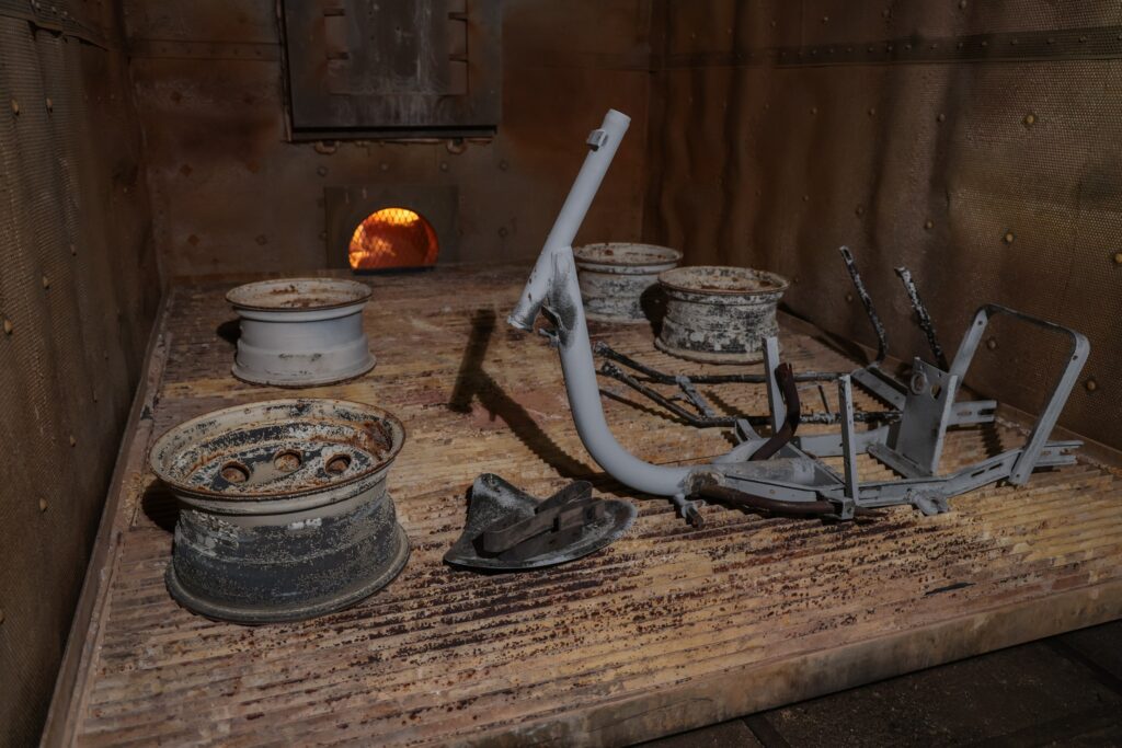 Wheels and frames loaded in the high-temperature burn-off oven